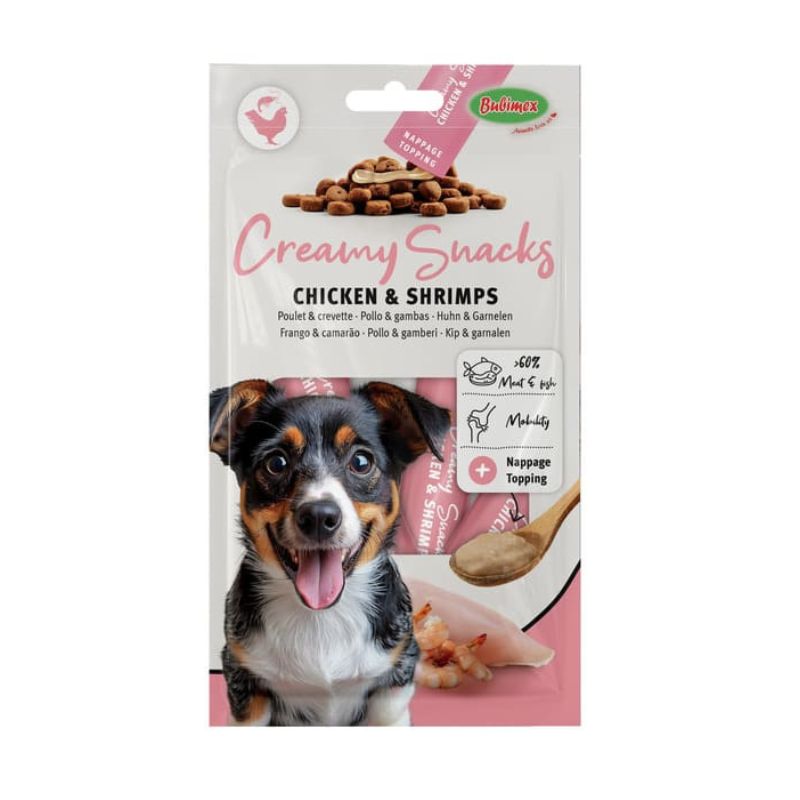 Friandises chien - creamy x4, poulet & crevettes 60g
