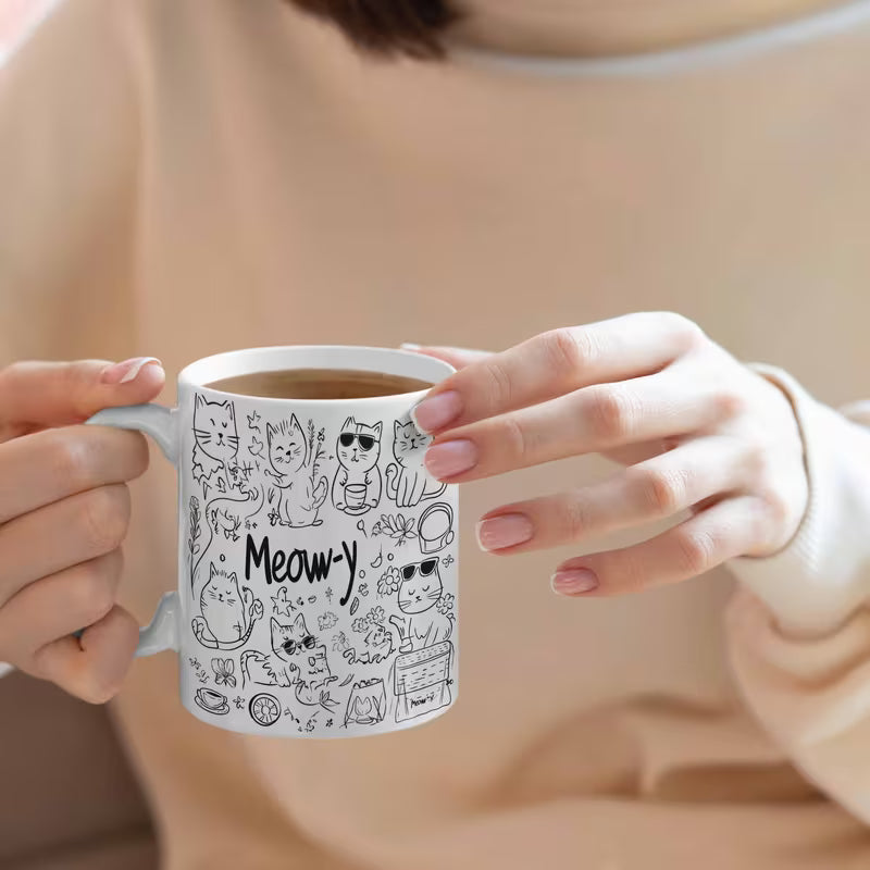 Tasse de café avec motif graffiti de chat