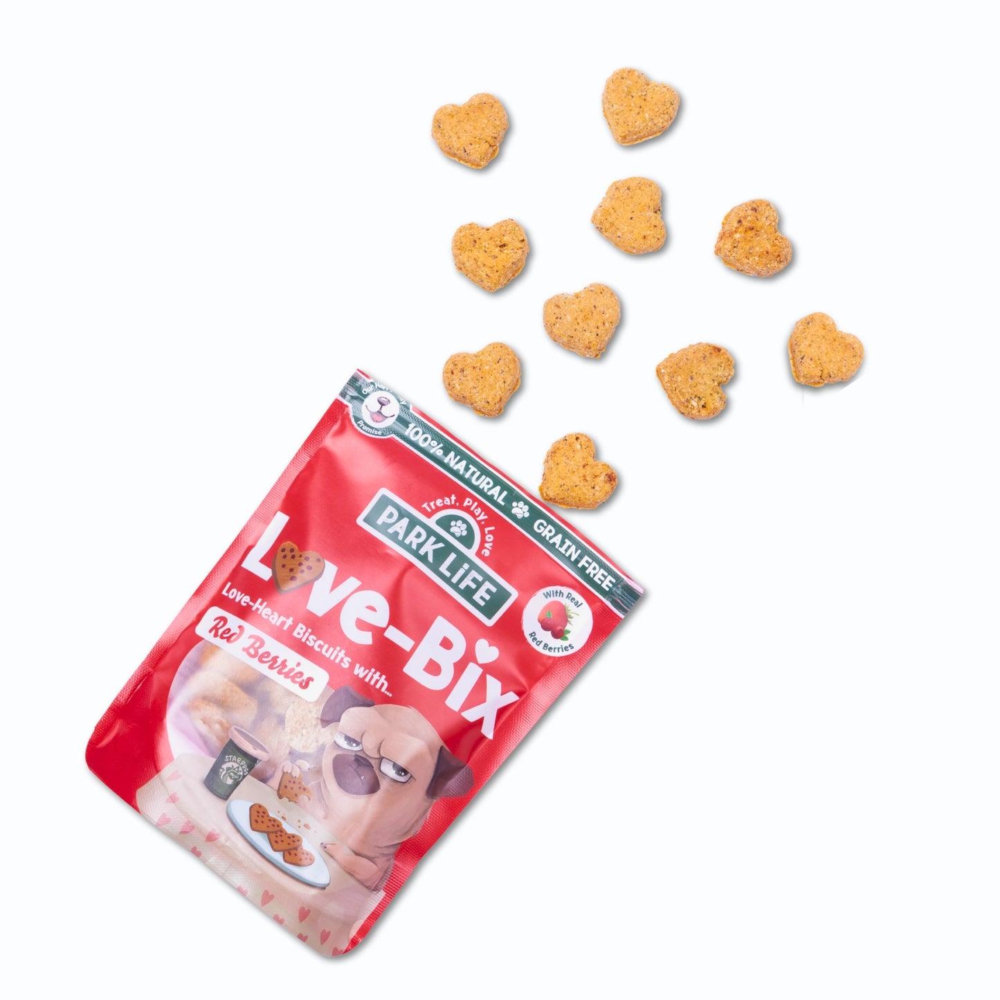 Friandises chien - love bix en forme de cœur fruits rouges 100 g