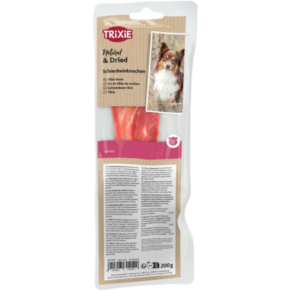 Friandises chien os de tibia de cochon emballés 200g