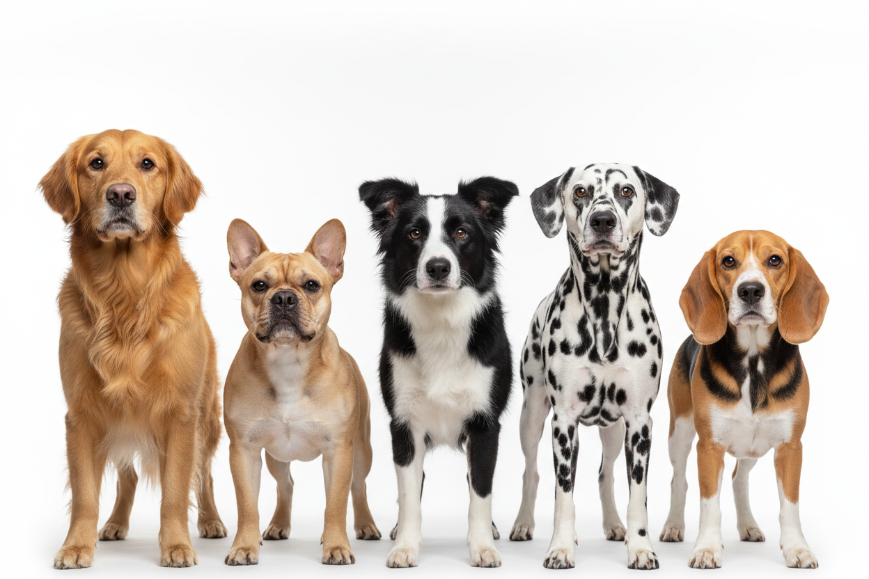 plusieurs chiens différent realiste sur la même ligne