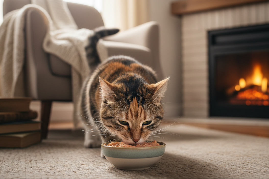 Tu peux faire un chat qui mange ça pâté
